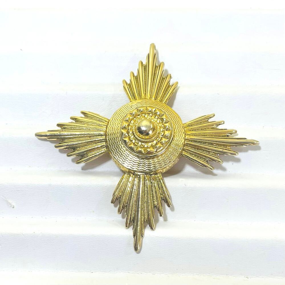 Vtg Accessocraft NYC Starburst Maltese Cross Brooch Pendant Medallion Pin Gold